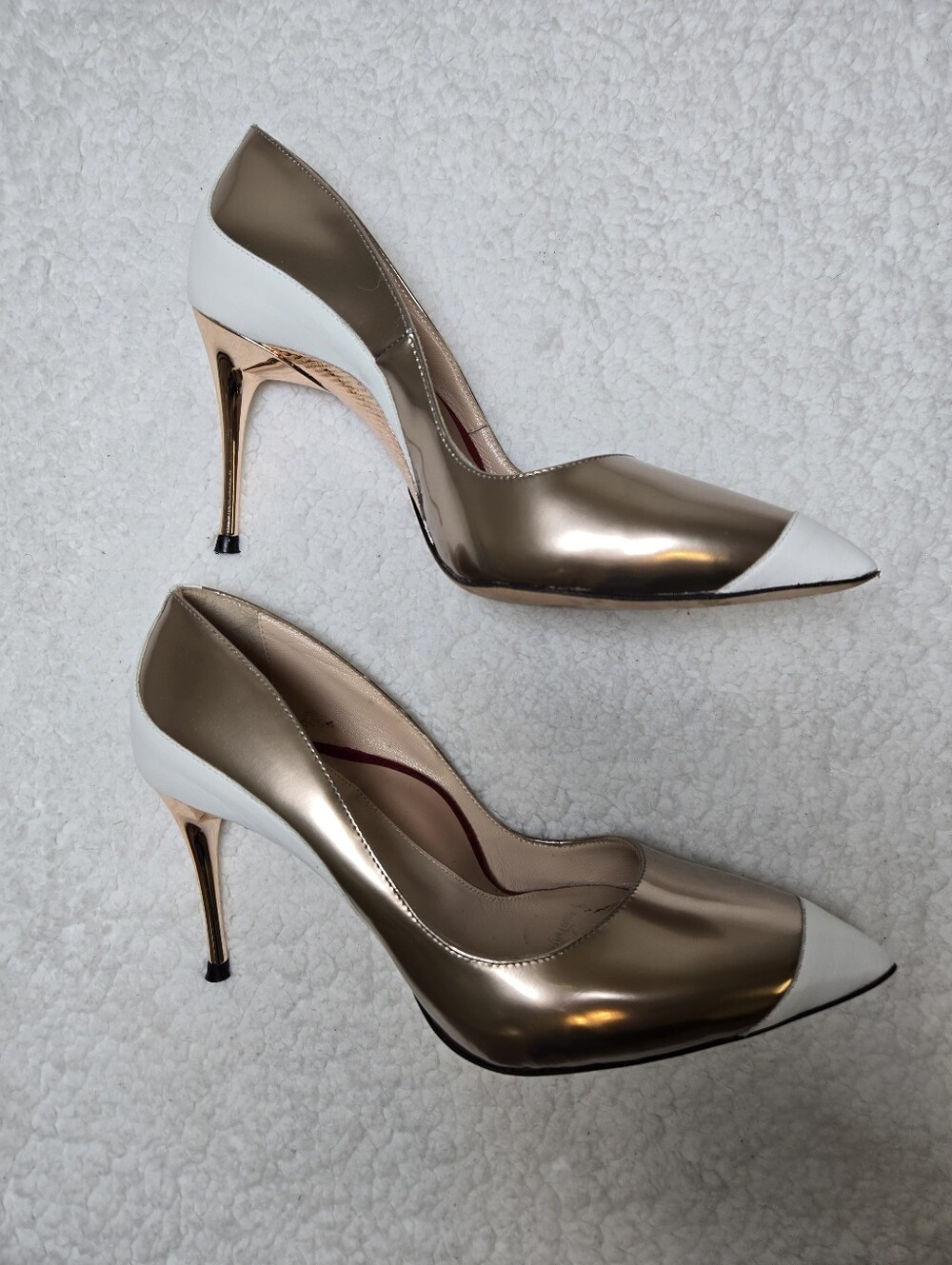 Enrico Cuini Elle Gold Metallic Heels Pumps 39 Made In Italy Pointy Toe 8.5